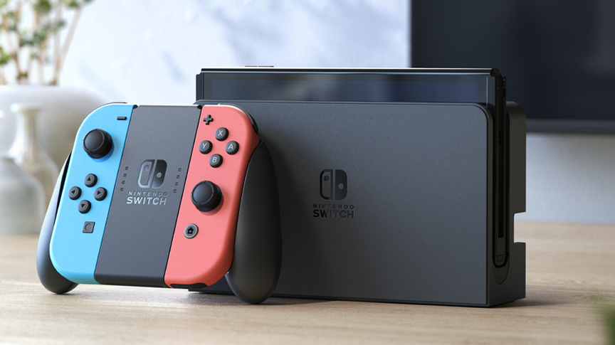 Nintendo Switch (OLED-модель) неоновая синяя / неоновая красная